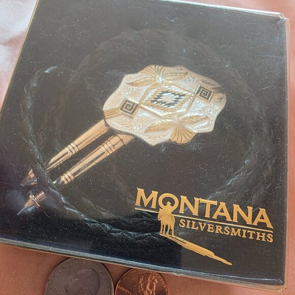 Vintage Metal Bolo Tie, Nice Brass and Silver Montana Silversmiths Design, Nice - Picture 3 of 3